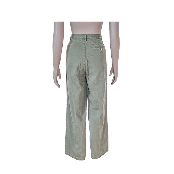 Vintage 80s Military Green High Waist Trousers Summer Casual Cotton Pants Small - Picture 3 of 4